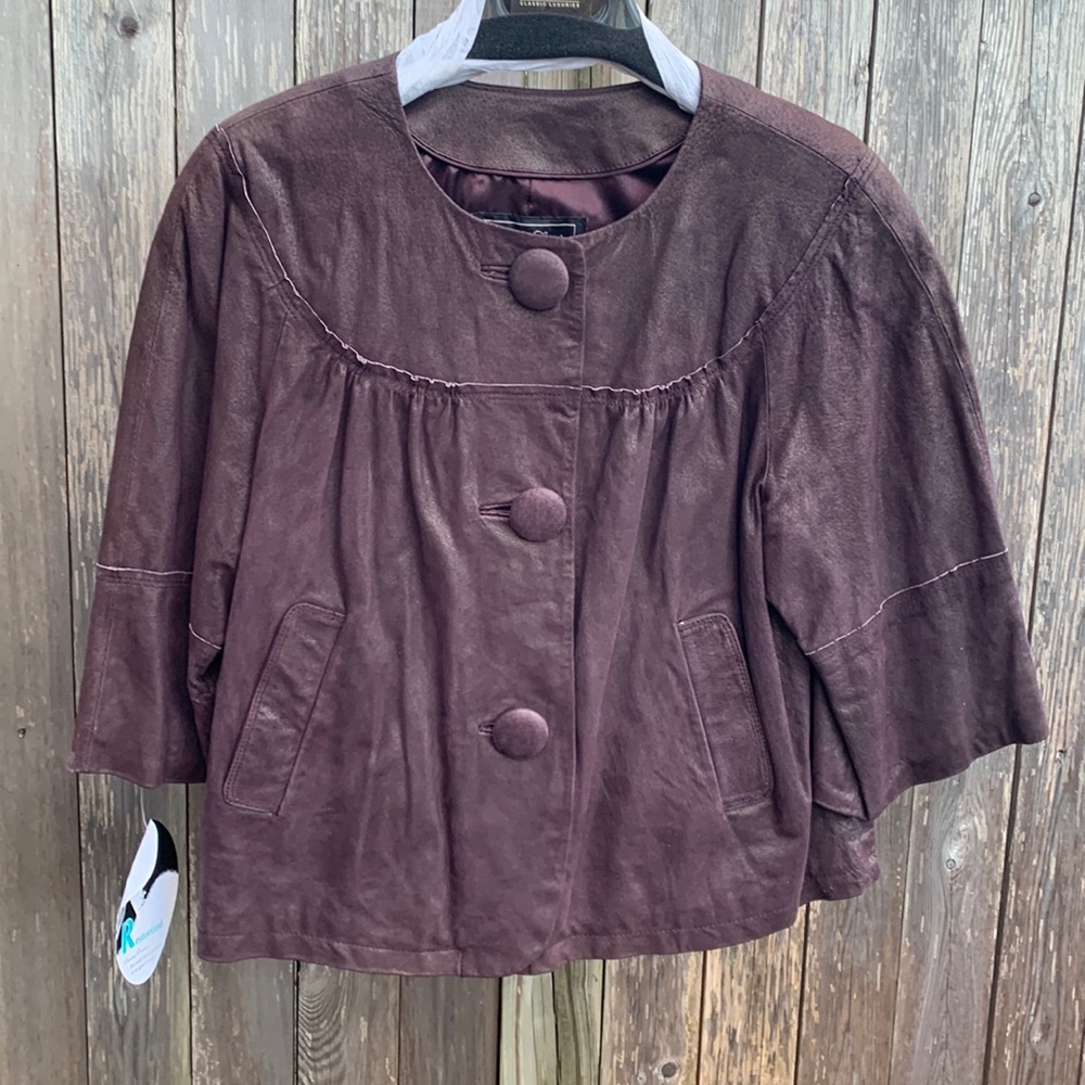 Terry Lewis Classic Luxuries leather 3 button jacket in brown blouson style